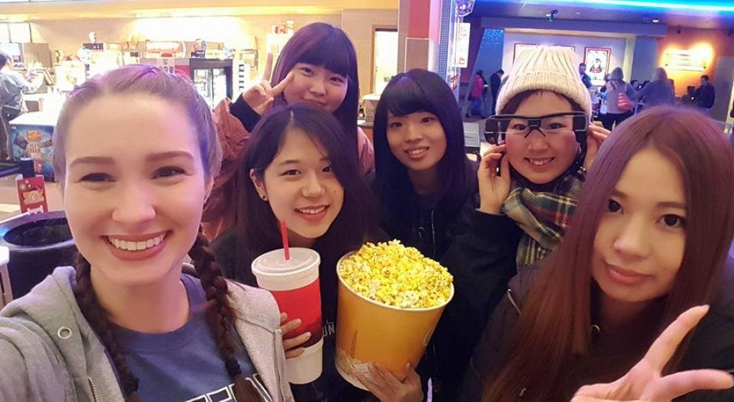 Group of AUAP students going to a movie together